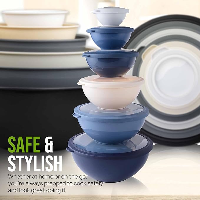 Zulay Kitchen 12 Piece Plastic Mixing Bowls with Leak-Proof Lids Set - Microwave and Freezer Safe Kitchen Mixing Bowls for Preparing, Serving and Storing - Large Nesting Bowls (Navy Ombre)