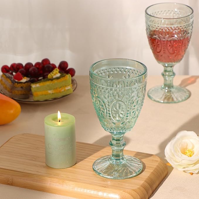 Green Wine Glasses set of 4, Green Goblets, Vintage Drinking Glassware, Colored Glassware Set for Party Home Wedding Baby Shower