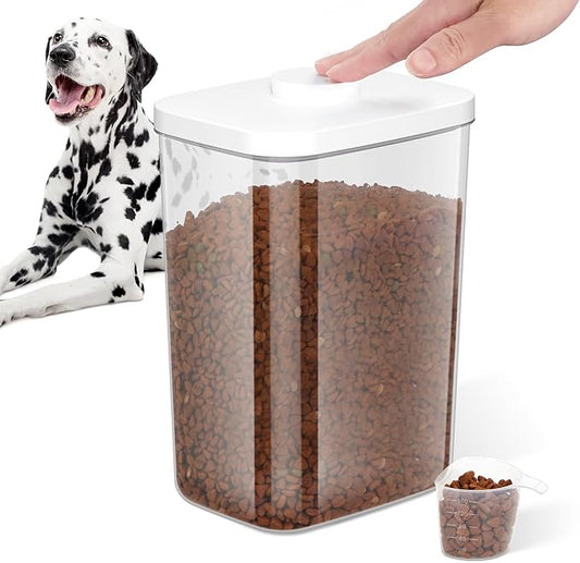 5-8 Lbs/6Qt Airtight Dog Cat Food Storage Container and Pet Storage Bin BPA-Free, PET Clear Stackable Dog Treat Containers Measuring Scoop Suitable for Dogs Food, Cats Food and Other Dry-1Pack