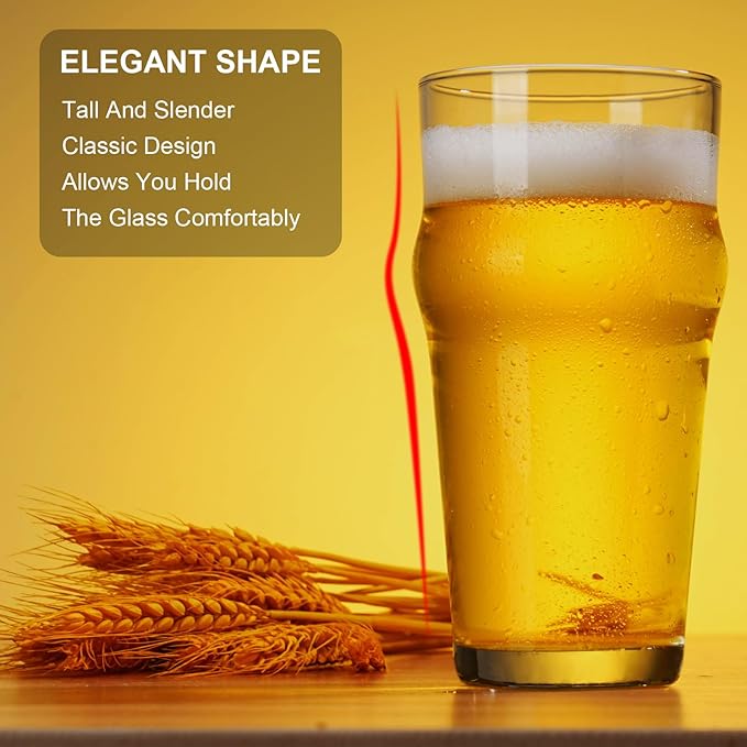 Beer Glasses Set of 4, 16 oz Pilsner Beer Pint Glasses, Classics Craft Wheat Beer Glasses Drinking Set, Beer Mug Glassware Gift (Set of 4-B)