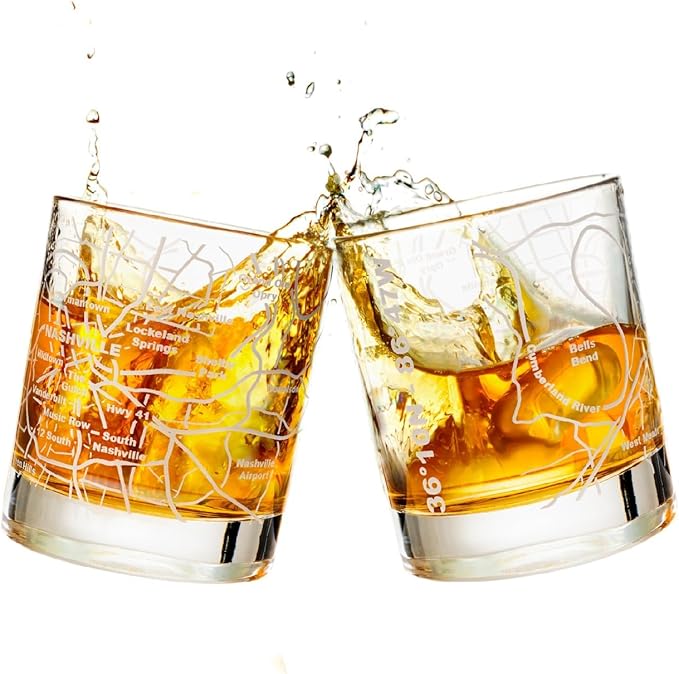 Greenline Goods Whiskey Glasses - 10 Oz Tumbler Gift Set for Nashville lovers, Etched with Nashville Map | Old Fashioned Rocks Glass - Set of 2