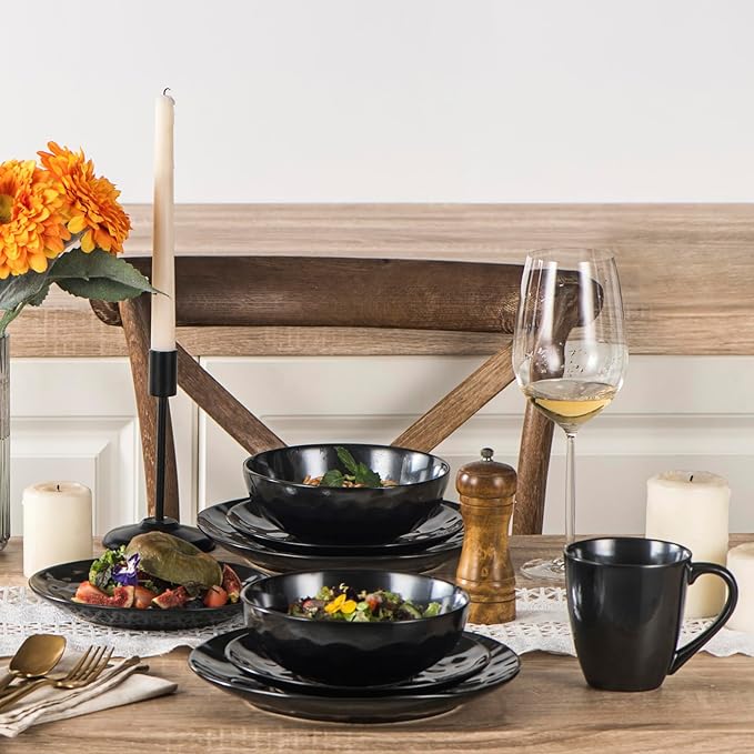 vicrays Coffee Mug Set, 12 Ounce, Ceramic Mug for Men, Women, Unique Glazed Mugs with Handle for Coffee, Tea, Milk, Cocoa, Cereal - Set of 6 Black