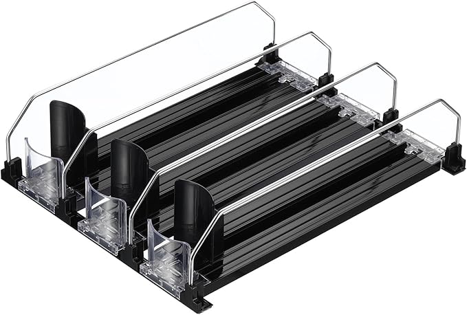 uxcell 3pcs Soda Can Organizer for Refrigerator, Self-Pushing Drink Organizer for Fridge, Width Adjustable Drink Dispenser Beverage Pusher For Pantry Vending Machine, Black