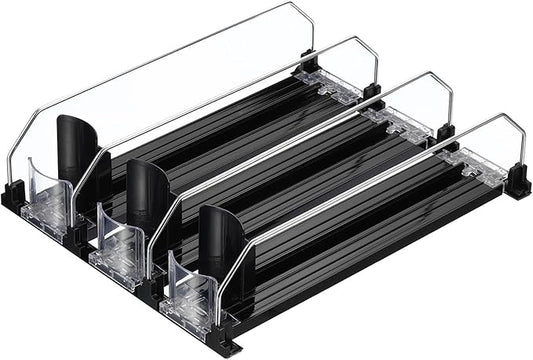 uxcell 3pcs Soda Can Organizer for Refrigerator, Self-Pushing Drink Organizer for Fridge, Width Adjustable Drink Dispenser Beverage Pusher For Pantry Vending Machine, Black