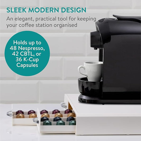 Navaris Coffee Station Organizer - Space-Saving Design for Tea and Coffee Bar Accessories - Sachet Holder & Condiment Organiser Suitable for Home, Office, Gym, or Hotel - Cream