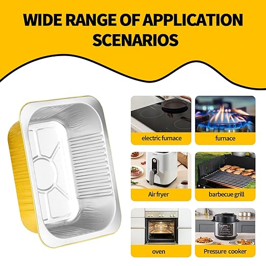 40 Pack 3 LB Gold Aluminum Foil Pans with Lids, 8.7"×6.6"×2.5" Heavy Duty Aluminum Foil Baking Pans, Tin Foil Food Container for Baking, Heating, Cooking, Roasting, Meal Prep, Freezer