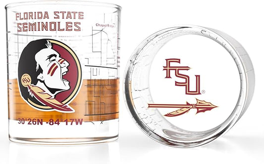 Greenline Goods – Florida State University Seminoles College Whiskey Glasses (Set of 2), 10 oz – Full-Color Logo + Campus Map