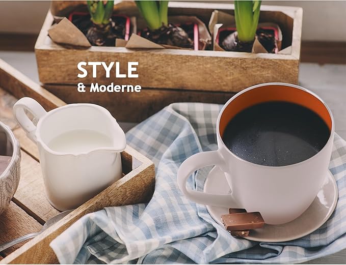 MIAMIO - Set of 6 Stoneware Coffee Mugs 12 Ounce/Cup Set - Le Papillon Collection (White-Colourful)