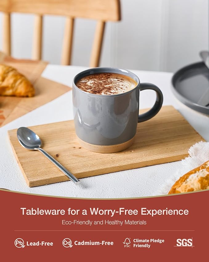 famiware Coffee Mugs for 4, 13 oz Mug Set, Drinking Cup with Handle for Coffee, Tea, Cocoa, Milk, Milkyway serise, Dark Gray