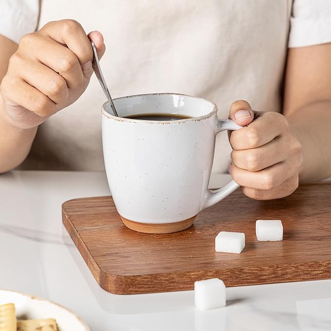 AmorArc 12oz Ceramic Coffee Mugs set of 6, Stylish Coffee Mugs with Rustic Terracotta Underside for Latte/Cappuccino/Milk/Cocoa, Dishwasher&Microwave Safe, White