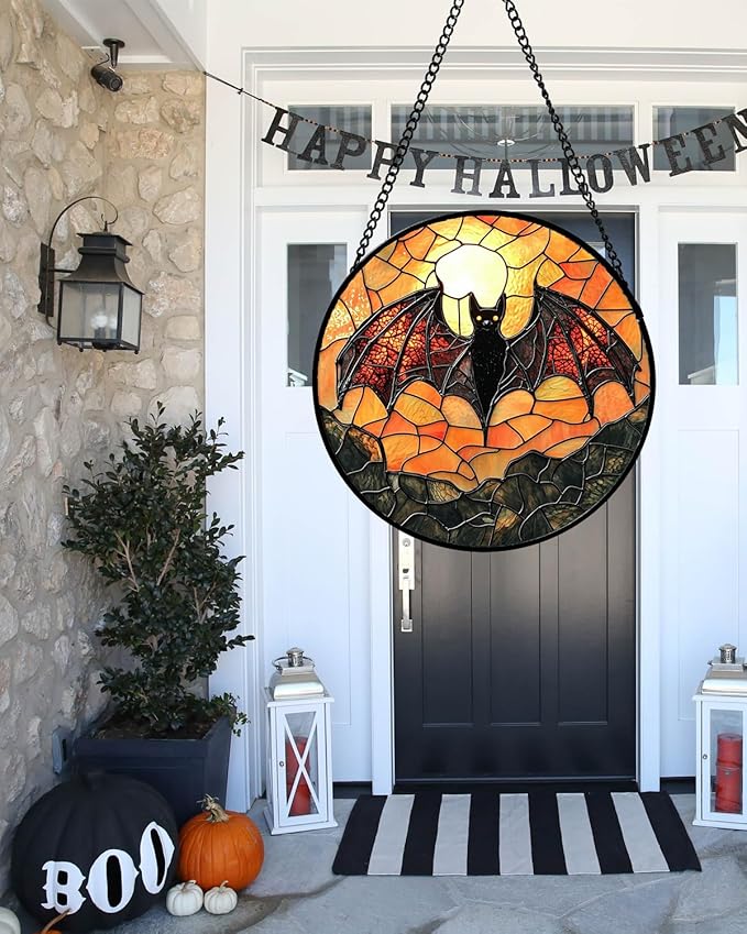 Stained Glass Window Hanging, Black Bat Sun Catcher for Door Home Decor Animal Suncatcher Christmas Mother's Day Birthday Gifts for Women Men Mom and Nana 6.3 in