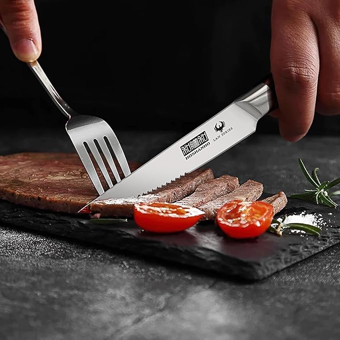 Steak Knife Set 8 Pieces, 4.5 Inch Super Sharp High Carbon Stainless Steel Steak Knife Set, Professional Premium Serrated Precise Cutting with Ergonomic Wood Handle