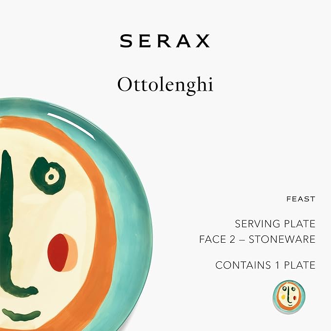 Blue Serving Plate with Face | Feast tableware by Ottolenghi | Serving Tray Dish Set for 1 | Stoneware Microwave Safe Plates | Farmhouse Kitchen and Dinnerware Sets for Home, Party