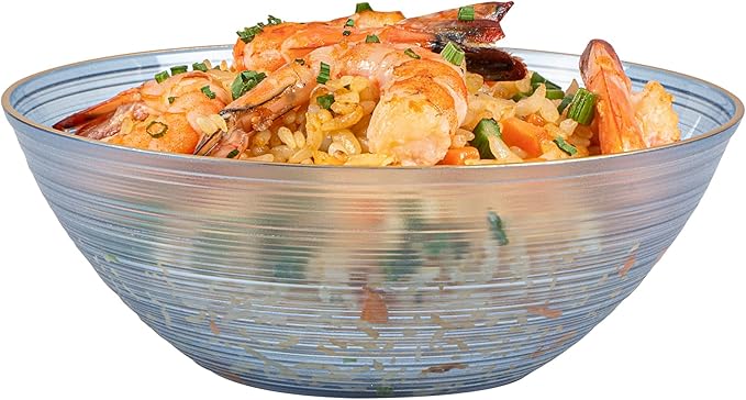 Restaurantware Plastic Bowls 20 Pcs 16 oz Gold Rimmed Disposable Soup Bowls Heavy-Duty Blue Translucent Rippled Dinnerware Containers for Party, Desserts, Salads, Snacks, and Catering