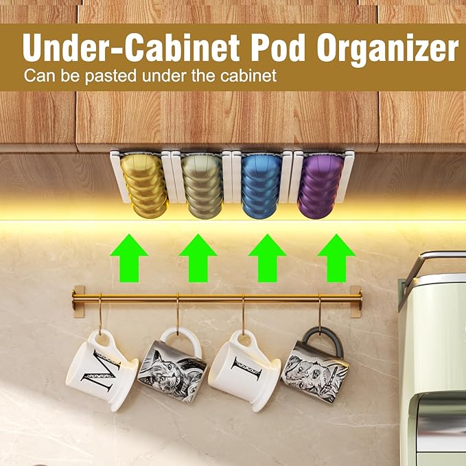 Stretchable Coffee Pod Holder,Adhesive and Magnetic espresso pod holder, Holds 20 Pods -Wall Mounte Vertically or Horizontally Wall or Cabinet Mounted Coffee Capsule Rack