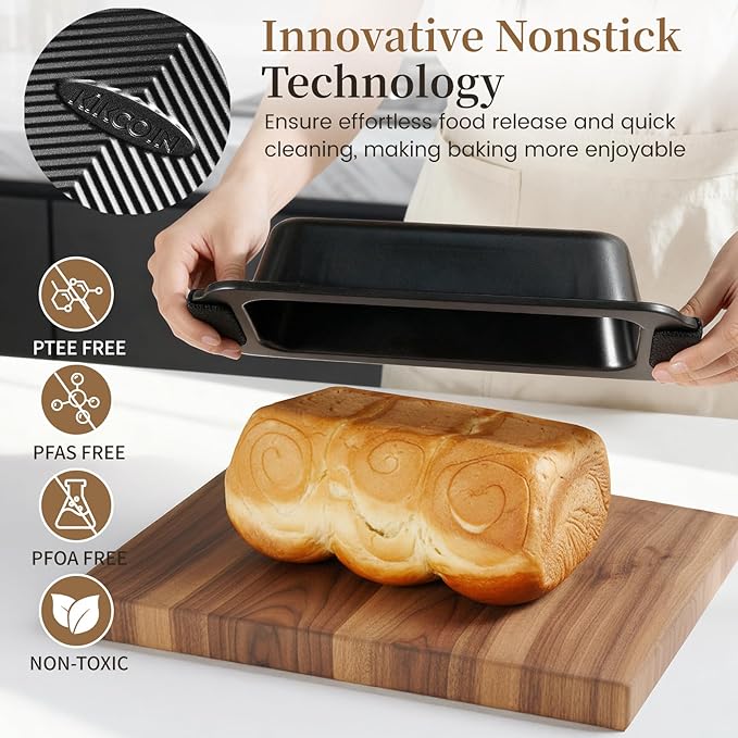 Kikcoin 25 PCS Stackable Baking Pans Set, Non-stick Bakeware Sets with Silicone Handles, 450°F Oven Safe Cookie Sheets for Baking, Easy Release Heavy-duty Baking Sheets Non Stick, Black