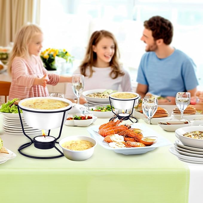4Pcs Fondue Pot Set for Chocolate Butter Cheese, 5oz Butter Warmer for Seafood with 20 Tealight, Ceramic Bowl Oven Microware Dishwasher Safe,Perfect for family dip Fruit,Dessert,Snack