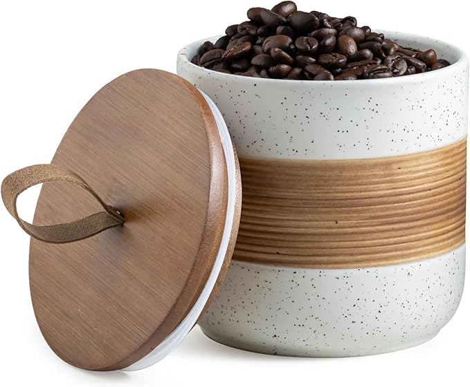 Ceramic Jar with Lid, Coffee Container Kitchen Food Storage Jars for Spice Sugar Tea Bag, Stackable Decorative Jars for Countertop, White & 18 fl.oz