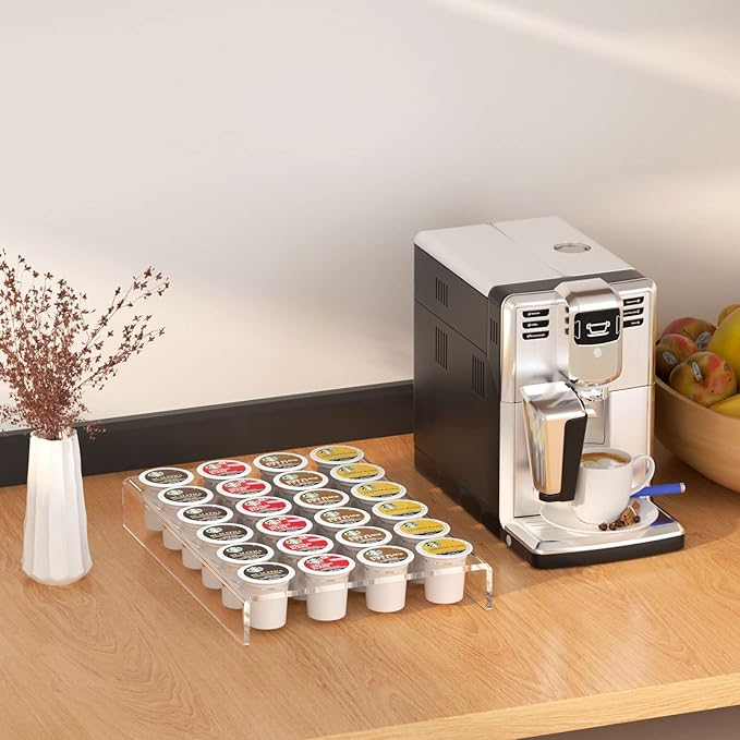 AITEE Acrylic K Cup Drawer Organizer, Clear K Cup Organizer Tray for Drawer or Countertop Storage, Hold 24 Coffee Capsules,K Cup Coffee Pod Holder for Office and Kitchen K Cup Storage (9.6x13.2Inches)