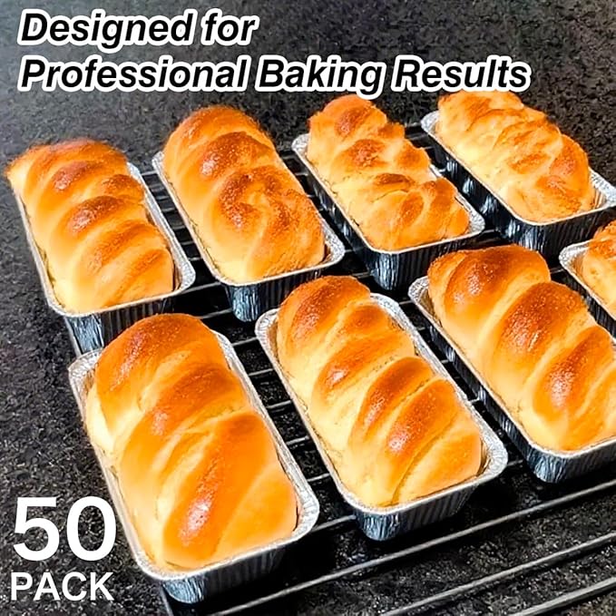50 Pack 1Lb Mini Loaf Pans, 6” x 3.5” x 2” Foil Disposable Loaf Pans, Aluminum Foil Bread Pans for Baking Homemade Cakes & Breads Holiday Treats Food Storage