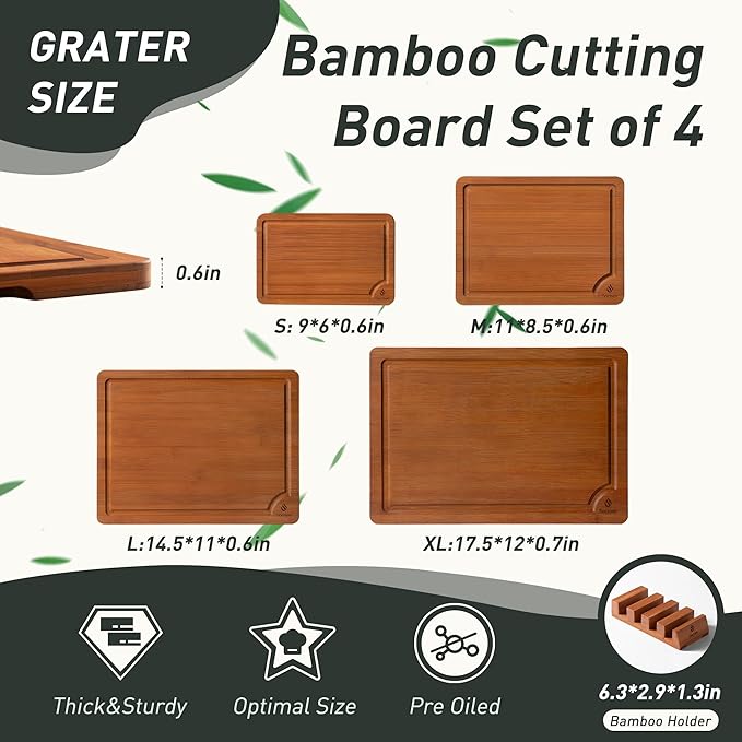 Bamboo Cutting Board Set Non Slip Feet with Holder Over Sink Father Day Dad Parents Papa Stepdad Pappy Poppy Pawpaw Who Want Nothing Everything Future Groom Bride Christmas Happy Birthday Gifts Ideal