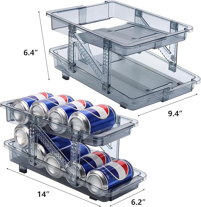 acDesign 2 Pack Soda Can Dispenser for Refrigerator Stackable Refrigerator Organizer Clear Plastic Refrigerator Organizer Bins, Beverage Can Holders for Pantry, Freezer, Kitchen