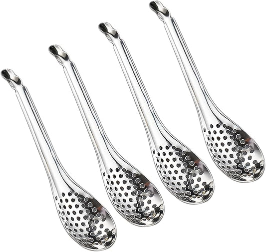 4 PCS Spherification Spoon, Stainless Steel Caviar Spoon, Small Slotted Spoons to Take Out Olives Capers for Jar, Molecular Gastronomy Bar Egg Spoon Kitchen