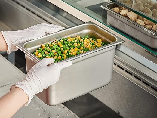 CURTA 6 Pack Anti-Jam Hotel Pans, 1/4 Size 6 Inch Deep, NSF Commercial 18/8 Stainless Steel Chafing Steam Table Pan, Catering Storage Metal Food Pan