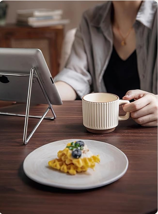 Stackable Coffee Mugs Set, Ceramic Espresso Cups for Au Lait, Cappuccino,Latte,Cafe,Mocha,Tea, Embossment Cups Suit For Housewarming Wedding- 8 oz, Set of 2,Beige&Brown