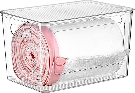 Vtopmart 1 Pack Trash Bag Holder, Stackable Garbage Bag Dispenser for 13/30/33 Gallon Bags, Clear Organizer Bins for Under Kitchen Sink, Laundry Room Organization and Storage