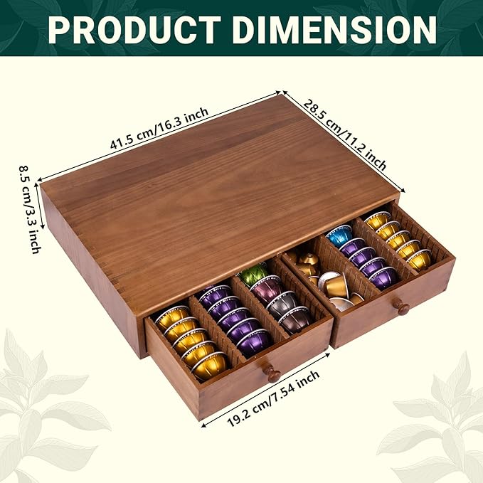 Coffee Pod Storage Holder, Pods Holder Storage for Coffee Capsules, Wooden Coffee Pod Organizer for Coffee Capsules,Extra Large Capatity Coffee Pods Storage