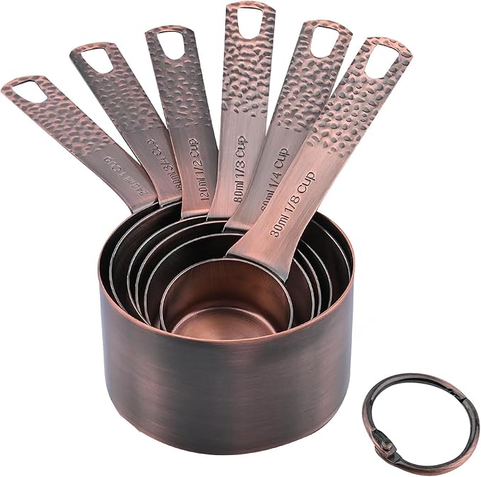 Stainless Steel Copper Plated 7 Piece Nesting Measuring Cup Set - 6 Copper Measuring Cups, 1 Ring