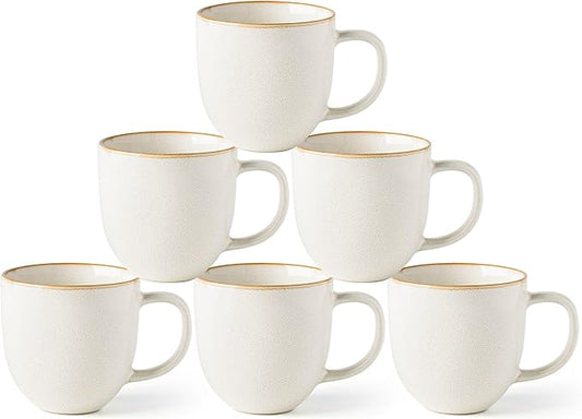 AmorArc 12oz Coffee Mugs, Ceramic Coffee Mugs set of 6 for Man, Woman, Dad, Mom, Modern Coffee Mugs with handle for Latte/Cappuccino/Milk/Cocoa. Dishwasher&Microwave Safe, White-Reactive Glaze