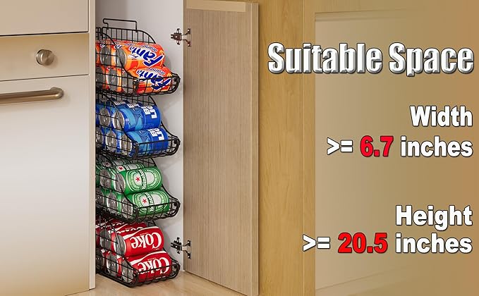 Sonyabecca 6-Pack Can Storage Organizer Pantry, Stackable Kitchen Canned Food Holder With Handles, Can Organizer For Pantry Countertop Cabinet, Beverage Drink Pop Soda Can Dispenser Patent Pending