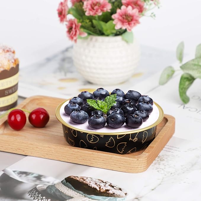 Beasea Mini Tart Pans 50 Pack, 4 Inch Disposable Pie Tins with Lids, Black Gold Aluminum Pie Pan Cartoon Tin Tart Pans Round Oven Baking Mini Cake Pan for Pie Tart Quiche