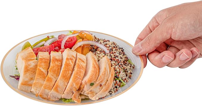 Restaurantware Plastic Plates 100 Pcs 7.25" Gold Rimmed Disposable Plates Heavy-Duty White Translucent Rippled Plastic Dinner Servers for Party, Weddings, Salads, Desserts, and Appetizers