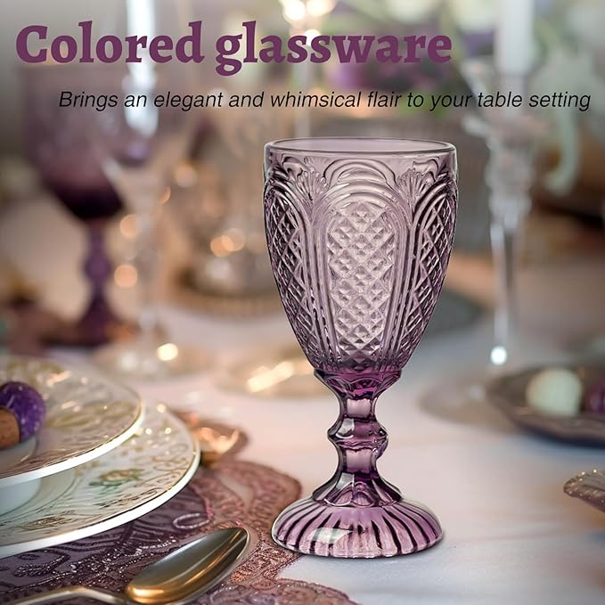 Chaos Coordinator Purple Wine Glasses set of 6, wine glasses, vintage colored glassware, colored drinking glasses for a baby shower, wedding, birthday,or fancy glassware for everyday.