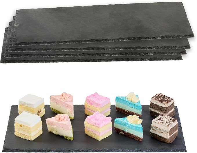 Restaurantware Slate Serving Tray 1 Pack of 11.8" x 6" Foam Feet Charcuterie Stone Plate Rustic Edges Freezable Black Serving Display Cheese Boards for Kitchen, Gourmet, Dining, Parties
