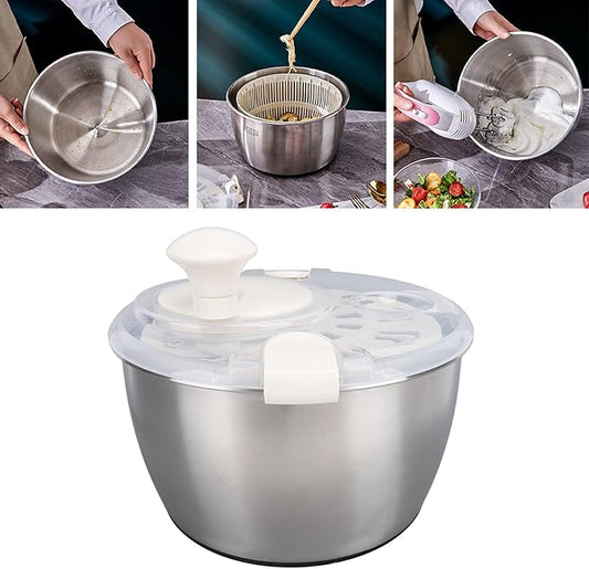 Stainless Steel Salad Spinner 5L, Multifunctional Vegetable Dryer with with Lid Drain Bowl Colander for Home Kitchen