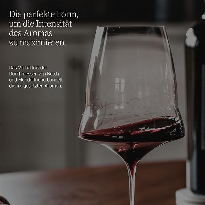 Josephinenhütte® JOSEPHINE N° 3 Red Wine Glasses [THE GLASS FOR CONNOISSEURS] – handcrafted & mouth-blown – set of 2 for full-bodied red wine – functional design for intense aroma