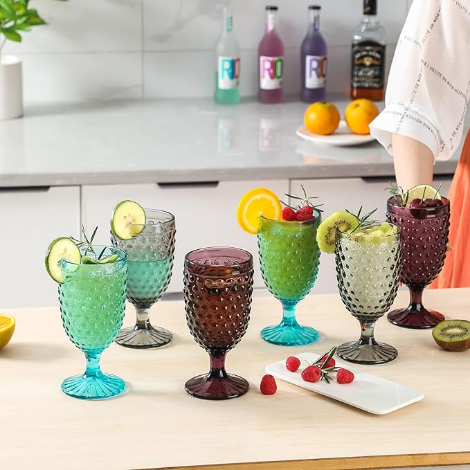Hobnail Beverage Glass Goblet set of 6, 13 oz Hobnail Drinking Glasses Perfect for Dinner Table Parties Bars and Weddings