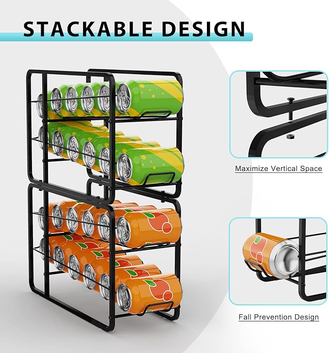 Stackable Can Organizer for Pantry, Can Organizer Storage Rack, 4 Pack Can Food Organizer, Beverage Storage Holder for Refrigerator, Cabinet Can Dispenser for Pantry
