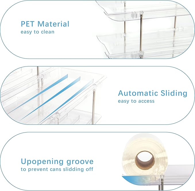 Can Organizer For Pantry, Adjustable Height And Width Canned Goods Organizer, Soup Can Rollers Organizer Holds Up to 48 Cans for Kitchen Cabinet or Refrigerator (CLear 4 Tier)