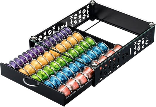 ZCDCP for Coffee Pod Holder, Vertuo Pod Holder Drawer Glass Top Coffee Pod Organizer Storage (50 Pods Capacity)