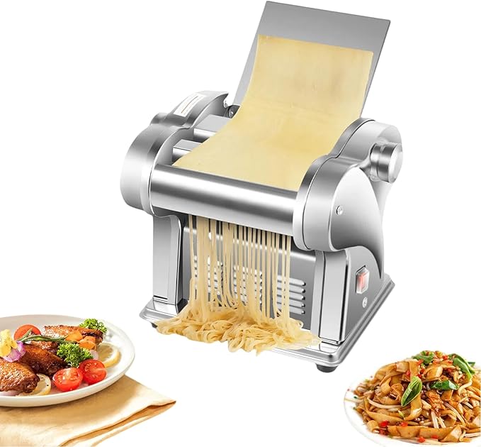 Electric Pasta Maker Machine, Automatic Dough Sheeter Dough Roller, Noodles Dumpling Skin Maker, Thickness Adjustable Stainless Steel, for Home Family Use（110V）