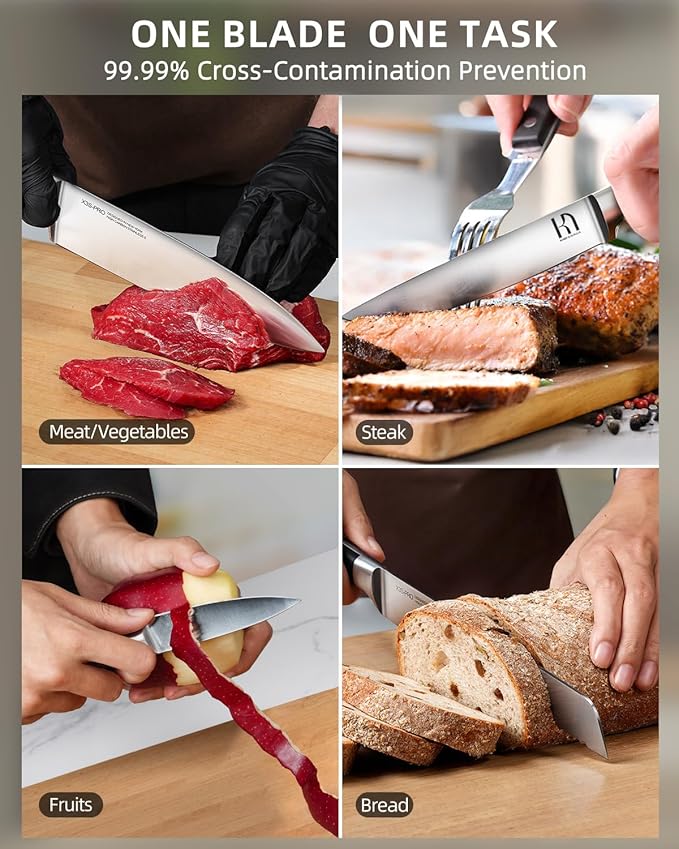 2025 Knife Set 15 Pcs Japanese High Carbon Stainless Steel Kitchen Knife Sets with Block & Sharpener, Premium Razor-Sharp Black Knives Block Set for Kitchen, Ergonomic Full-Tang Handle