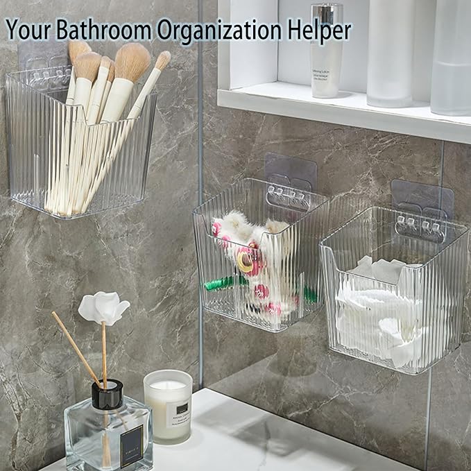 4 Pack Wall Organizers and Storage - Clear Acrylic Cabinet Door Organizer Bins, Adhesive Remote Control Holder, Space-Saving Stackable Wall Storage for Bathroom, Kitchen, Pantry, RV, Dorm, Office