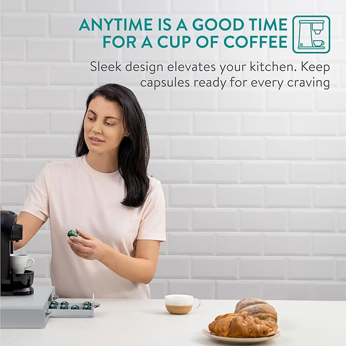 Navaris Coffee Capsule Triple Drawer - Coffee Pod Storage Drawer - Space-Saving Coffee Pods Organizer for Your Kitchen - Coffee Holder for Countertop - Fits Up to 48 Cups -Gray