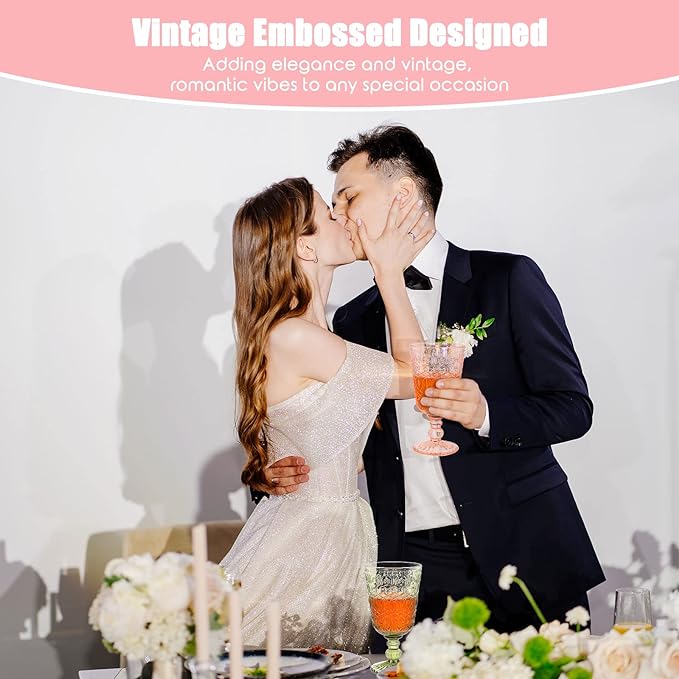 Eaasty Wine Glasses Set of 12 Vintage Goblet 9 oz Vintage Colored Glass Goblet Beverage Stemmed Glass Cups Romantic Embossed Glassware for Wedding Party Holidays Anniversary (Multi Colors)