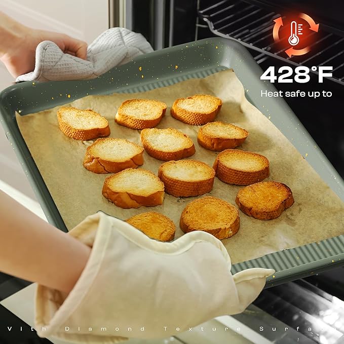 12-Piece Nonstick Baking Set, Non-Toxic Bakeware Sets with Baking Sheet, Cake Pan, Square Pan, Loaf Pan, Roasting Pan, Muffin Pan, Cookie Sheet, Cooling Rack & Kitchen Utensilss - Ceramic Coated Green